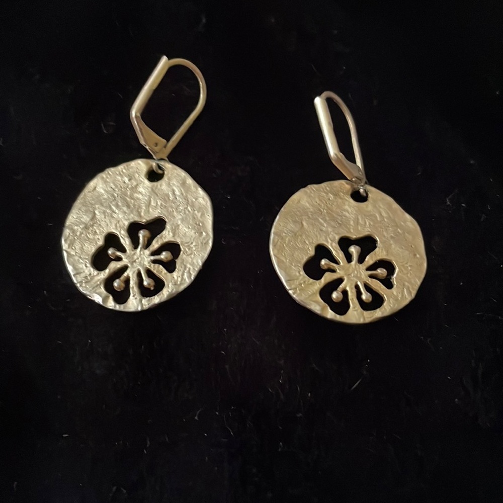 Lotus Flower Gold Tone Dangle Earrings